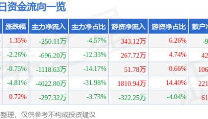 股票行情快报:长园集团(600525)12月18日主力资金净卖出250.11万元