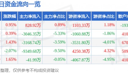 股票行情快报：光线传媒（300251）6月5日主力资金净买入828.92万元