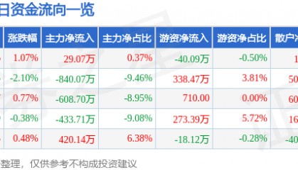 股票行情快报：富维股份（600742）8月15日主力资金净买入29.07万元