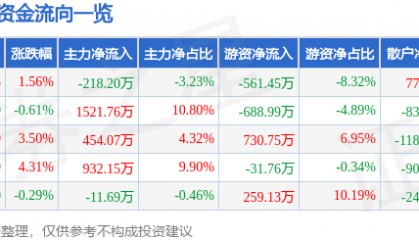 股票行情快报：南极光（300940）2月5日主力资金净卖出218.20万元