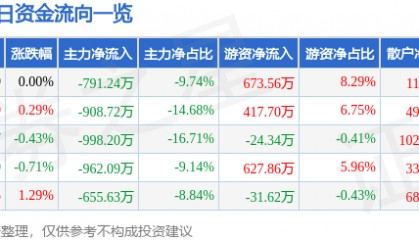 股票行情快报：恒源煤电（600971）8月21日主力资金净卖出791.24万元