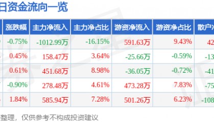 股票行情快报：恒源煤电（600971）6月10日主力资金净卖出1012.99万元