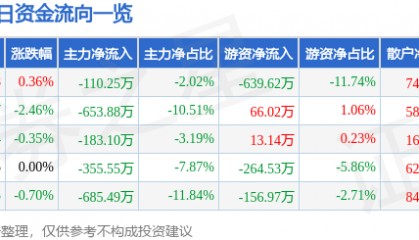 股票行情快报：国创高新（002377）3月3日主力资金净卖出110.25万元