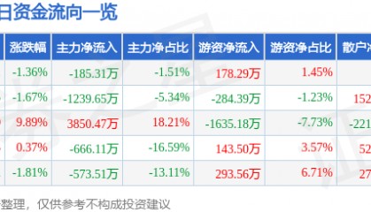 股票行情快报：国创高新（002377）3月13日主力资金净卖出185.31万元