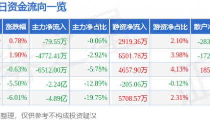 股票行情快报：捷成股份（300182）3月6日主力资金净卖出79.55万元