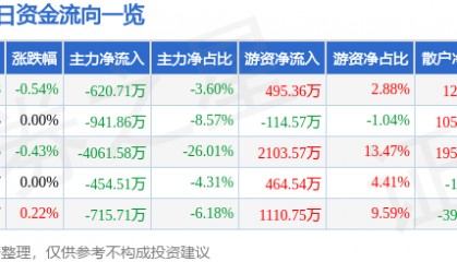 股票行情快报:华能水电(600025)8月11日主力资金净卖出620.71万元