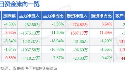 股票行情快报：国创高新（002377）2月18日主力资金净卖出252.50万元