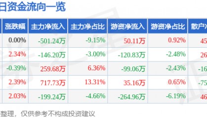 股票行情快报:栖霞建设(600533)11月29日主力资金净卖出501.24万元