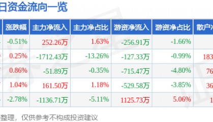 股票行情快报：中山公用（000685）3月13日主力资金净买入252.26万元