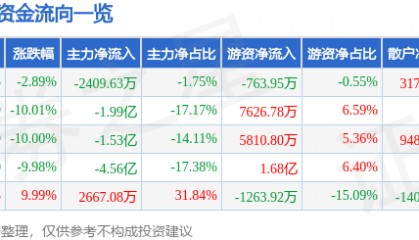 股票行情快报：实益达（002137）1月2日主力资金净卖出2409.63万元