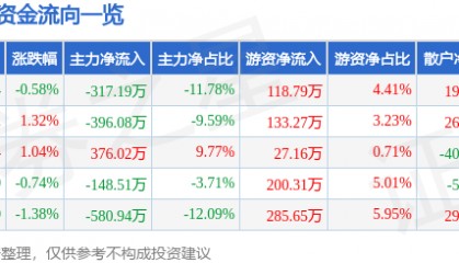 股票行情快报：南极光（300940）1月21日主力资金净卖出317.19万元