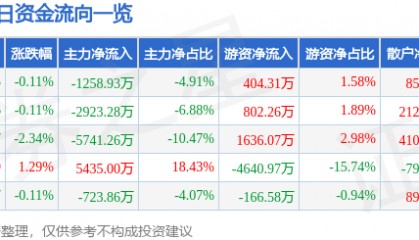 股票行情快报：华能水电（600025）8月28日主力资金净卖出1258.93万元
