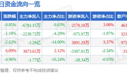 股票行情快报：掌趣科技（300315）2月6日主力资金净卖出6781.15万元