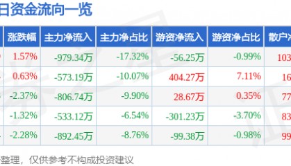 股票行情快报：恒丰纸业（600356）3月6日主力资金净卖出979.34万元