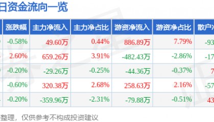 股票行情快报：吉电股份（000875）1月15日主力资金净买入49.60万元