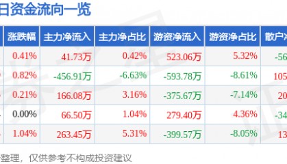 股票行情快报：国网英大（600517）5月30日主力资金净买入41.73万元
