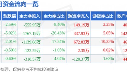 股票行情快报：*ST九鼎（600053）5月26日主力资金净卖出555.95万元
