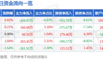 股票行情快报：国网英大（600517）5月29日主力资金净卖出456.91万元