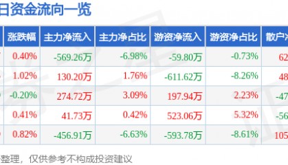 股票行情快报：国网英大（600517）6月5日主力资金净卖出569.26万元