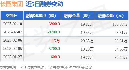 长园集团：2月10日融券卖出3900股，融资融券余额6.51亿元