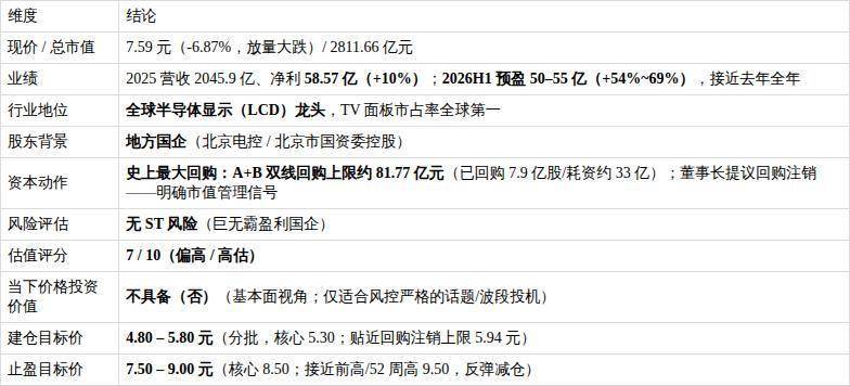 京东方A（000725.SZ）专业投资分析报告